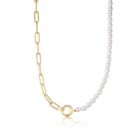 Ania Haie halsketting Gold Pearl Chunky Link Chain Necklace