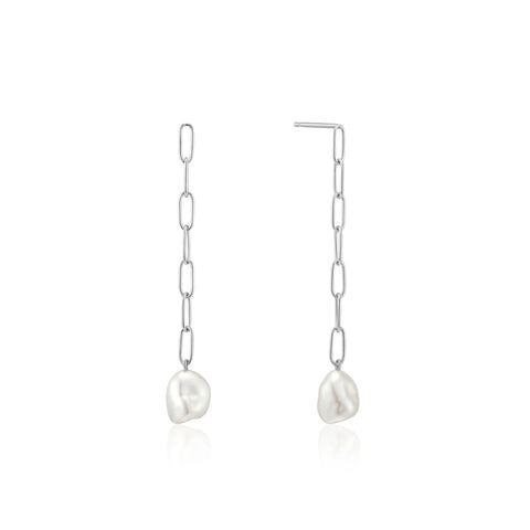 Ania Haie oorbellen Silver Pearl Chunky Drop Earrings
