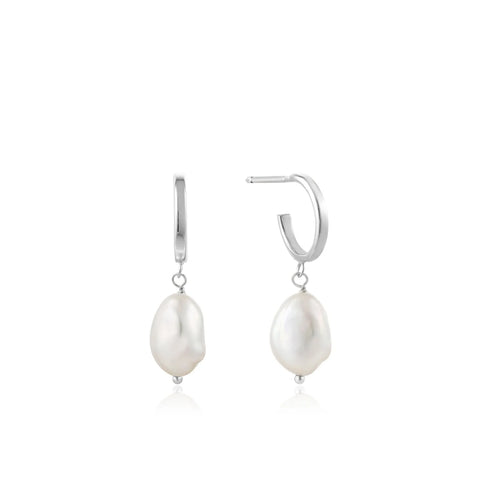 Ania Haie Oorbellen Silver Pearl Mini Hoop Earrings