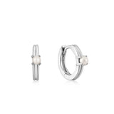 Ania Haie oorbellen Silver Pearl Cabochon Huggie Hoop Earrings