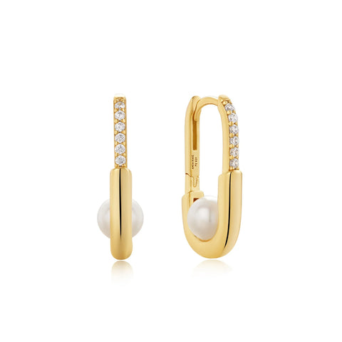 Ania Haie Oorbellen Gold Pearl Interlock Oval Hoop Earrings