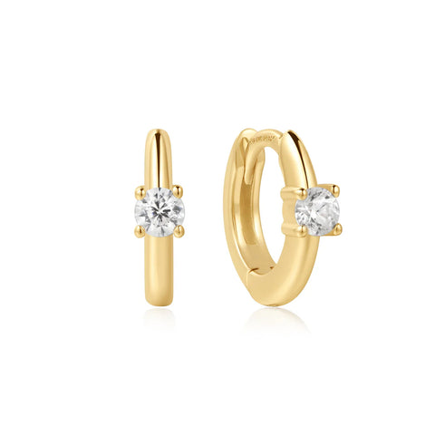 Ania Haie oorbellen Gold Solitaire Cubic Zirconia Mini Huggies