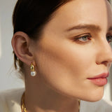 Ania Haie oorbellen Gold Shell Pearl Dome Hoop Earrings