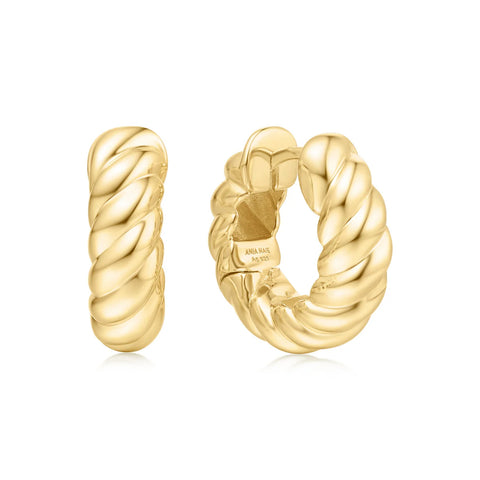 Ania Haie oorbellen Gold Bold Texture Medium Huggie Hoop Earrings