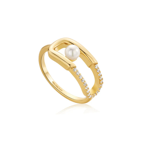 Ania Haie Gold Shell Pearl Sparkle Interlock Ring