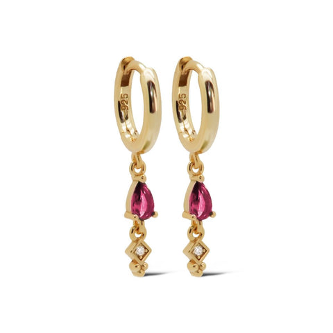 Hinged Hoops MINA Drop Ruby Goldplated
