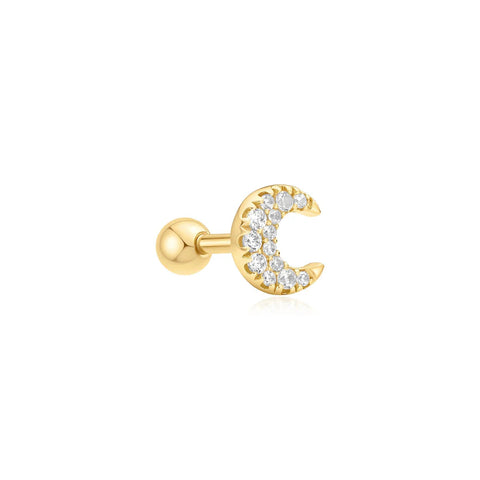 Ania Haie Gold Pave Crescent Moon Barbell Single Earring