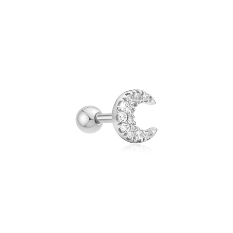 Ania Haie Siver Pave Crescent Moon Barbell Single Earring