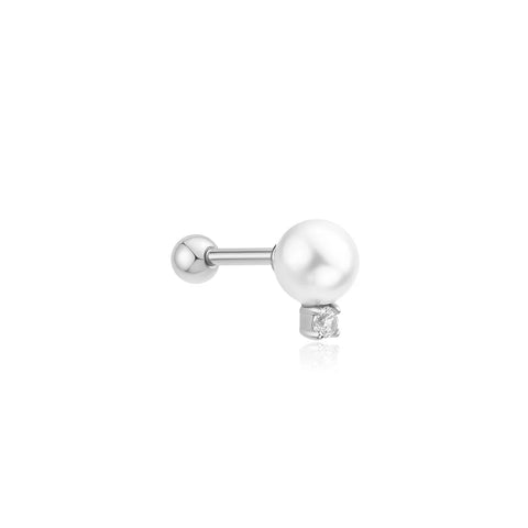Ania Haie Silver Shell Pearl Sparkling accent Barbell Single Earring