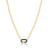 Halsketting Ania Haie Forest Green Enamel Carabiner Gold Necklace